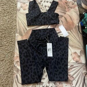 NWT yoga set in leopard charcoal, sports bra top + leggings brand is allfenix
